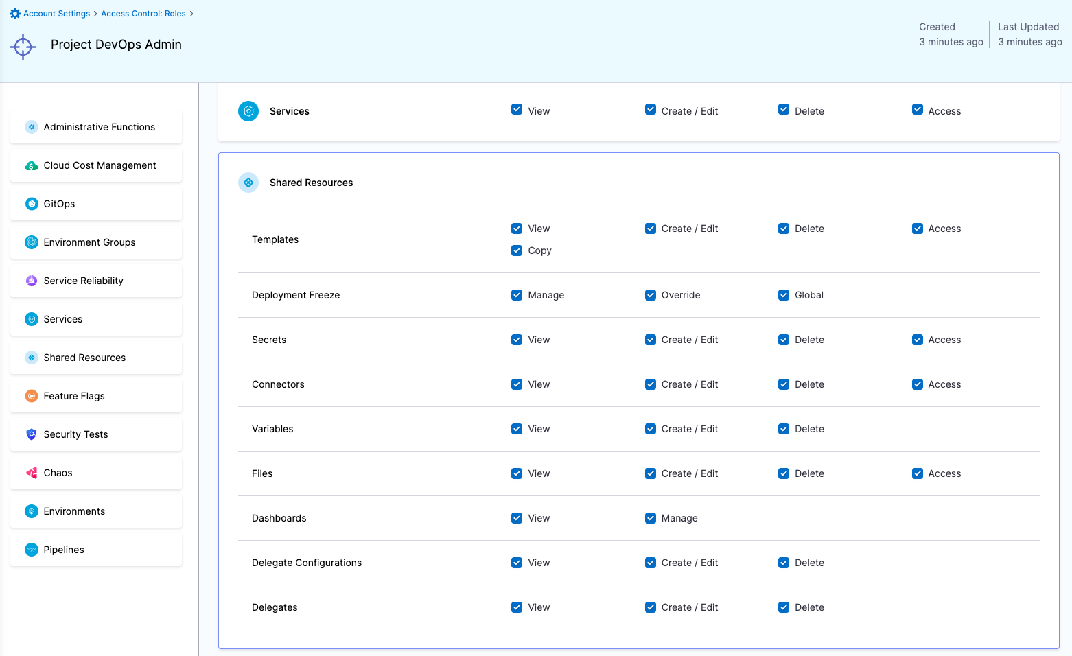 Access Control Roles for Project DevOps Admin